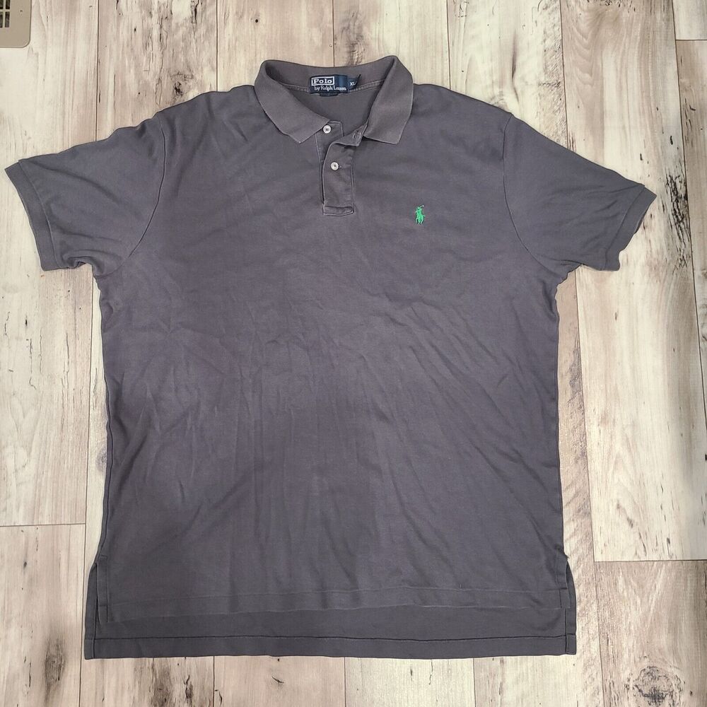 Polo By Ralph Lauren Grey Logo Embroidered Cotton Polo T-Shirt Men Size XL
